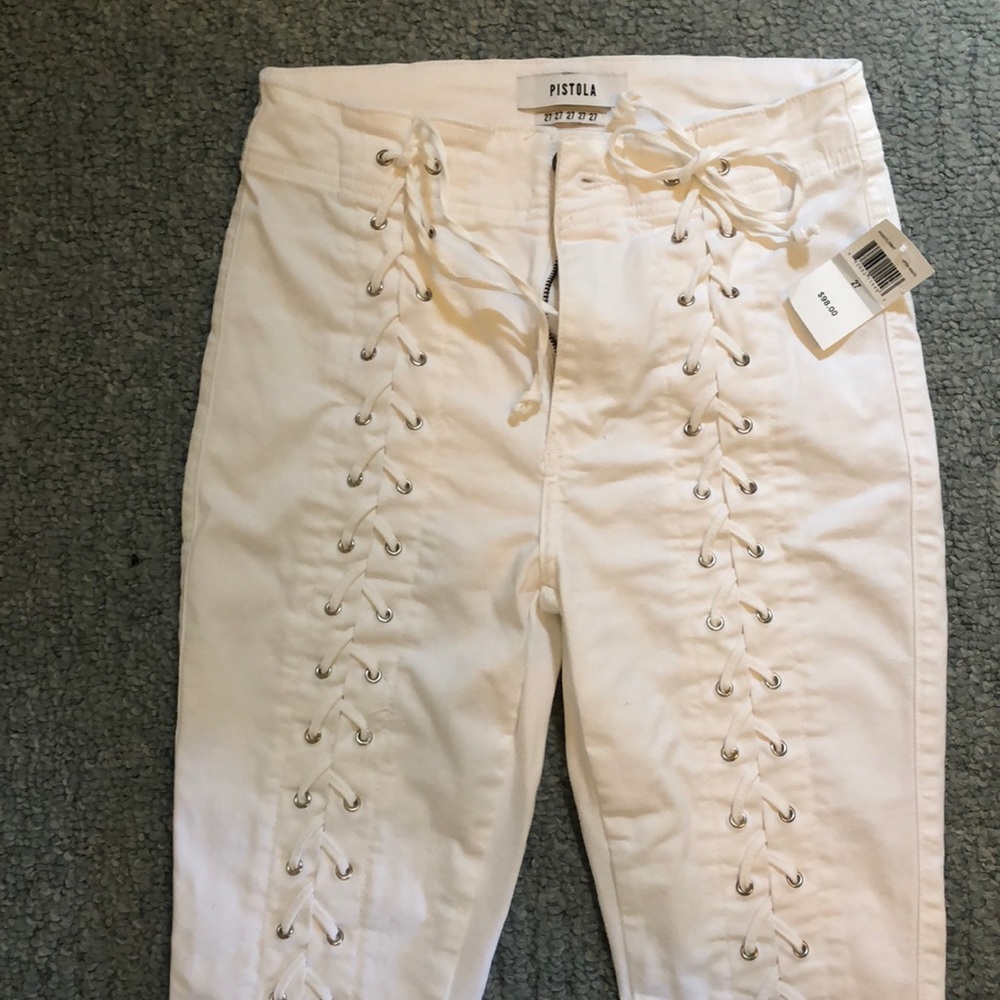 Pistola Road Trippin’ lace up denim White Jeans